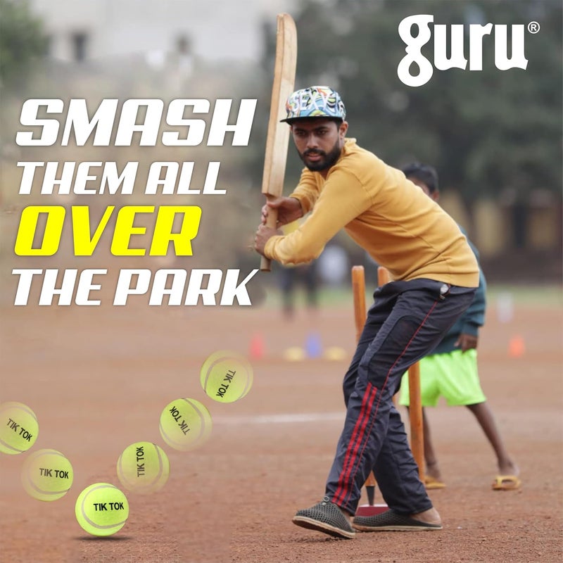 guru كرة تنس كريكيت مطاطية، كرة كريكيت خفيفة الوزن 75 جرام من تيك توك (عبوة من 3، صفراء) - Image 2