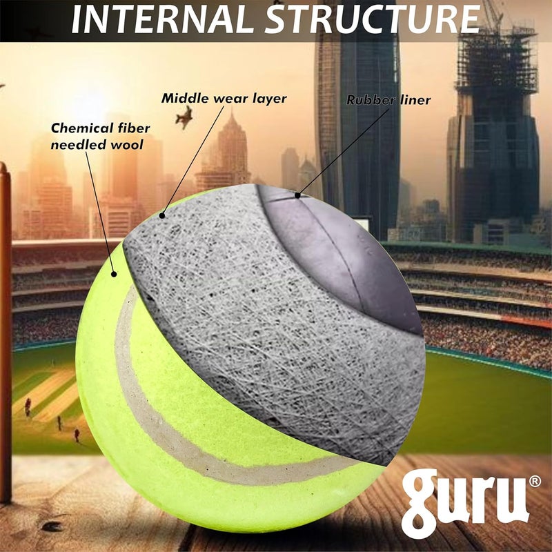 guru كرة تنس كريكيت مطاطية، كرة كريكيت خفيفة الوزن 75 جرام من تيك توك (عبوة من 3، صفراء) - Image 3