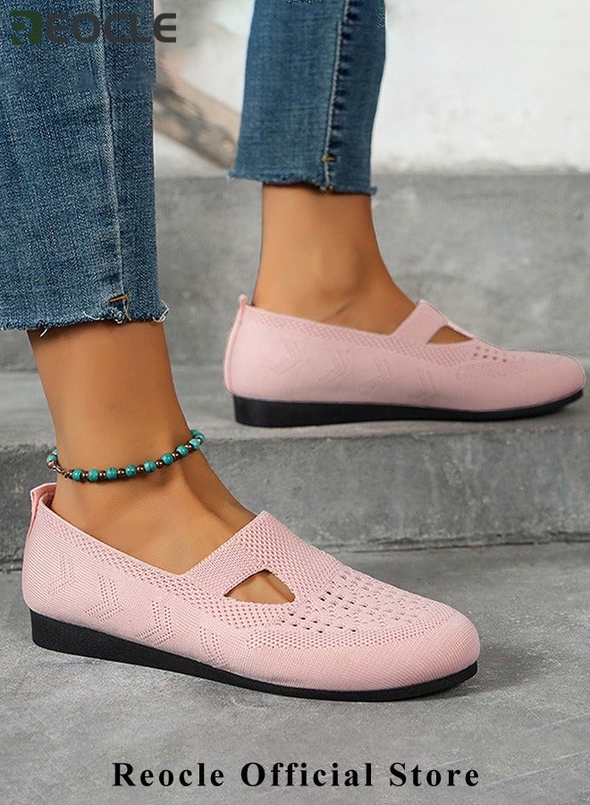 REOCLE Women's Mesh Flats Shoes Lightweight Comfortable Loafers Breathable Slip on Shoes Knitted Flat Shoes Walking Shoes with Round Toe - Image 2