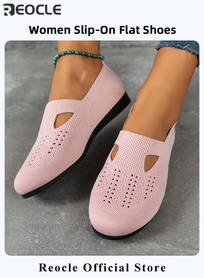 REOCLE Women's Mesh Flats Shoes Lightweight Comfortable Loafers Breathable Slip on Shoes Knitted Flat Shoes Walking Shoes with Round Toe - Image 3