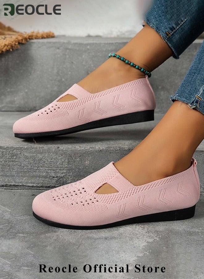 REOCLE Women's Mesh Flats Shoes Lightweight Comfortable Loafers Breathable Slip on Shoes Knitted Flat Shoes Walking Shoes with Round Toe - Image 4