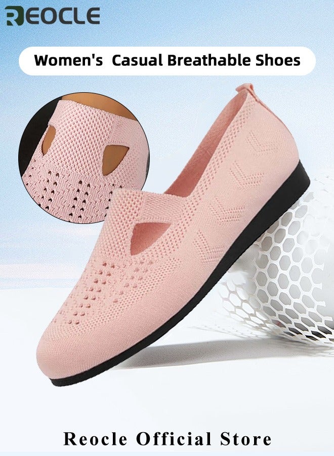 REOCLE Women's Mesh Flats Shoes Lightweight Comfortable Loafers Breathable Slip on Shoes Knitted Flat Shoes Walking Shoes with Round Toe - Image 5