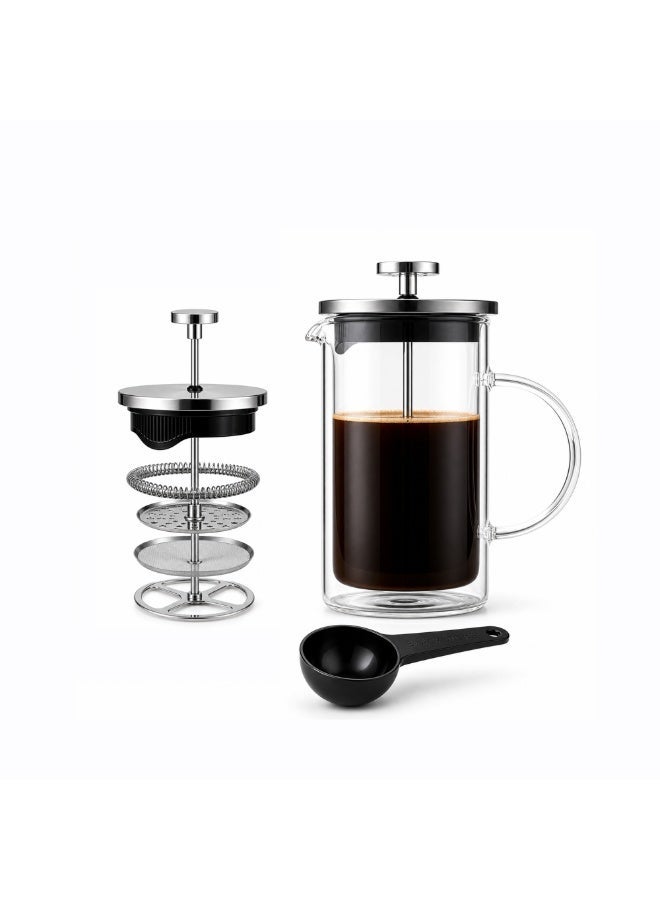 BLACKSTONE Double Wall Glass French Press Coffee Maker, 350 ml, Stainless Steel Filter, Heat Resistant, Clear, For Home Brewing and Loose Leaf Tea - Image 1