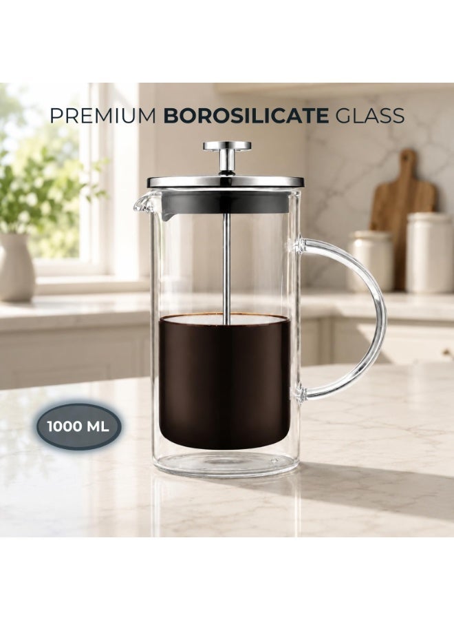 BLACKSTONE Double Wall Glass French Press Coffee Maker, 350 ml, Stainless Steel Filter, Heat Resistant, Clear, For Home Brewing and Loose Leaf Tea - Image 5