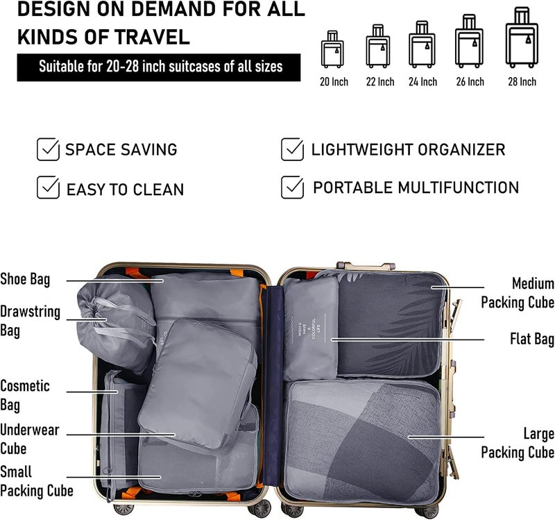 Niwlix Nylon 8 Pcs Travel Organizer Pouch Packing Cubes For Travel Clothes Space Savers Bags Cosmetics/Underwear/Socks/Shoes Toiletry Organiser Pouch (Grey) - Image 3