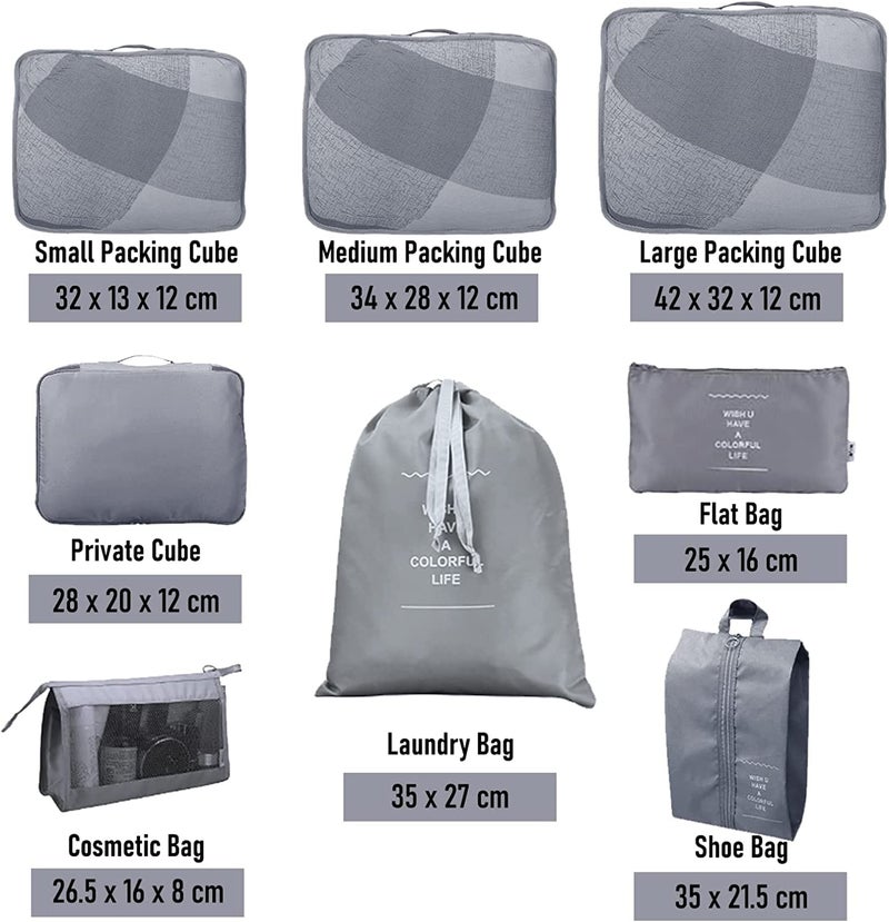 Niwlix Nylon 8 Pcs Travel Organizer Pouch Packing Cubes For Travel Clothes Space Savers Bags Cosmetics/Underwear/Socks/Shoes Toiletry Organiser Pouch (Grey) - Image 2