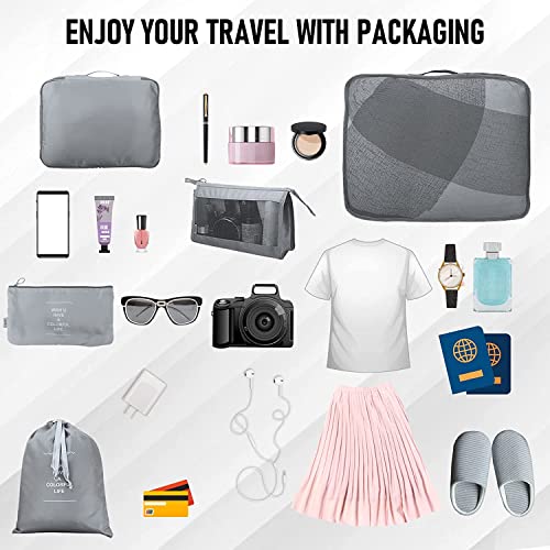 Niwlix Nylon 8 Pcs Travel Organizer Pouch Packing Cubes For Travel Clothes Space Savers Bags Cosmetics/Underwear/Socks/Shoes Toiletry Organiser Pouch (Grey) - Image 4