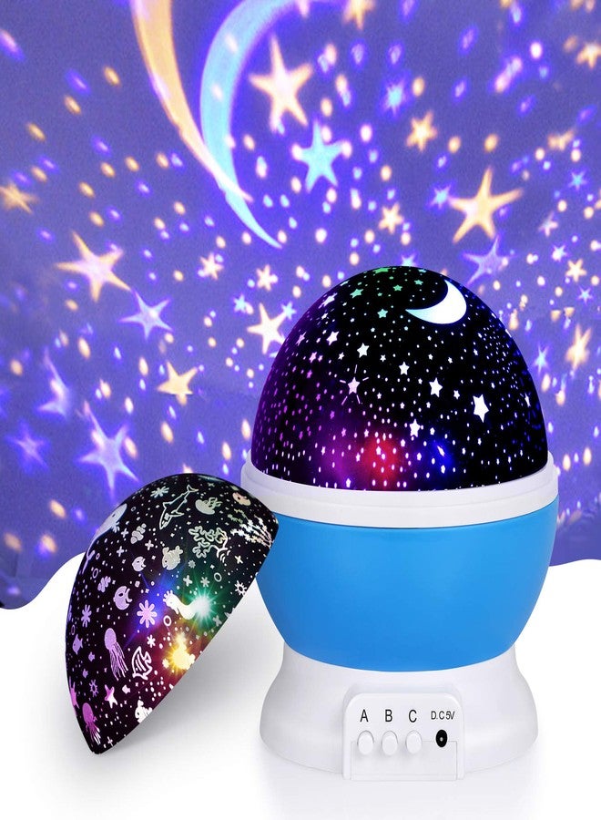 SUNNEST Upgraded 2 in 1 360-Degree Rotating 8 Colors Moon Star Night Light Undersea Projector Lamp (White-blue) - Image 1