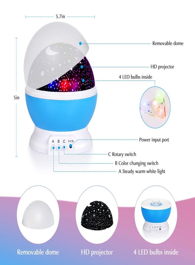 SUNNEST Upgraded 2 in 1 360-Degree Rotating 8 Colors Moon Star Night Light Undersea Projector Lamp (White-blue) - Image 2