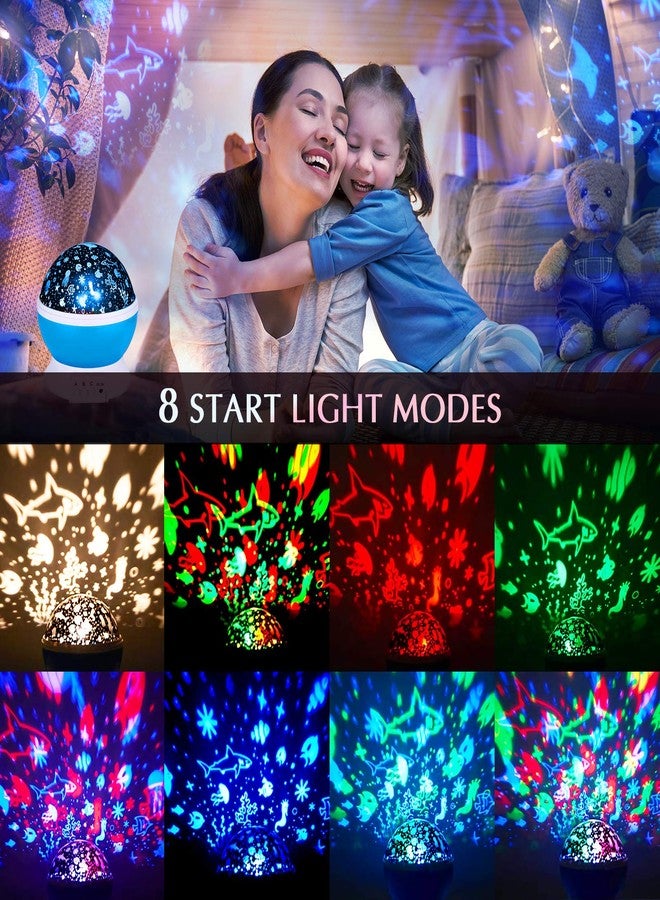 SUNNEST Upgraded 2 in 1 360-Degree Rotating 8 Colors Moon Star Night Light Undersea Projector Lamp (White-blue) - Image 4