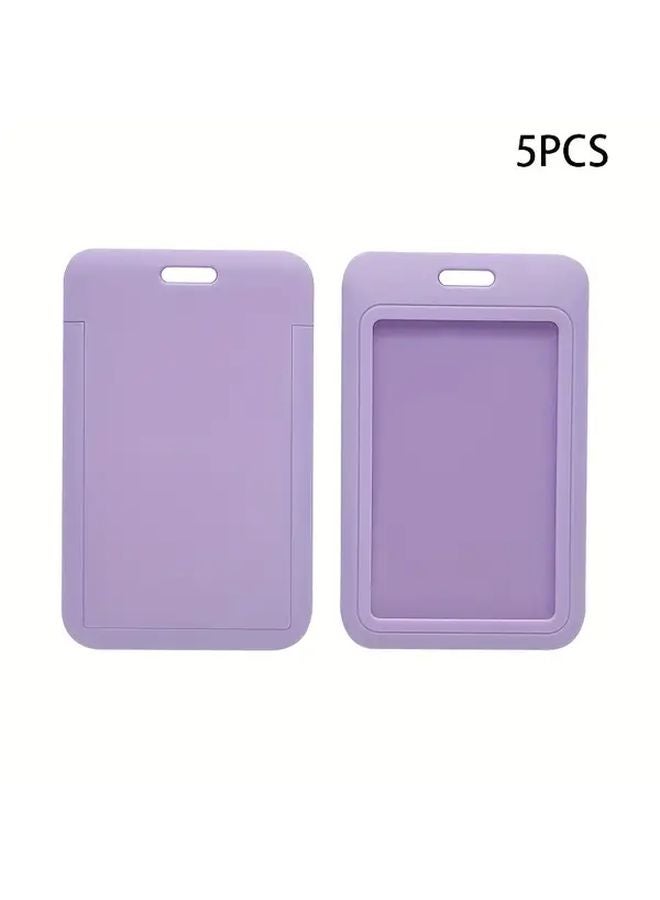 Purple Vertical ID Badge Holders 5 Pack Extra Thick Plastic Card Case - Image 1