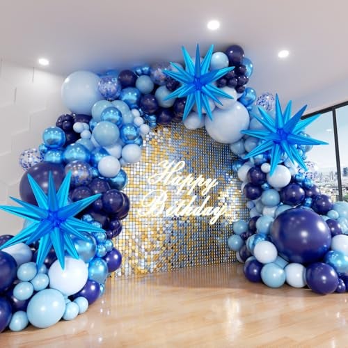 ADOINBY Blue Balloon Arch Kit 152Pcs Chrome Macaron Navy Blue Balloons and Stars Balloon Garland kit Different Size Balloons Kit for Men Birthday Graduation Baby Shower Anniversary Party Decorations - Image 1