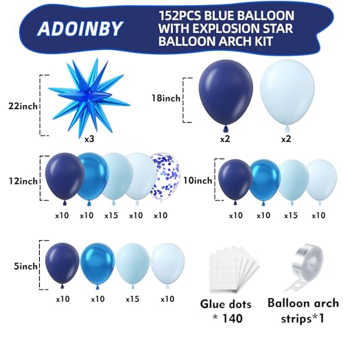 ADOINBY Blue Balloon Arch Kit 152Pcs Chrome Macaron Navy Blue Balloons and Stars Balloon Garland kit Different Size Balloons Kit for Men Birthday Graduation Baby Shower Anniversary Party Decorations - Image 5