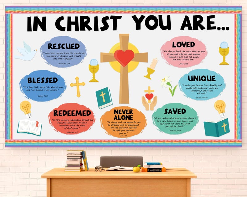 Naozinebi Christian Jesus Bulletin Board Decoration Set Religious Cross Bible Paper Cutouts You are Positive Inspirational Motivational Borders Sunday School Spring Summer VBS Classroom Prayer Board Supplies - Image 2
