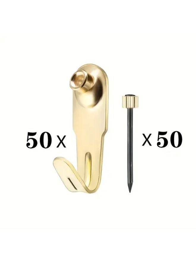 100 قطعة خطافات حائطية ذهبية معدنية متينة تحمل 20 رطلاً لتخزين المنزل والمكتب - Image 1