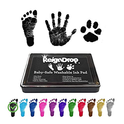 ReignDrop Ink Pad For Baby Footprint & Handprint - Creates Impressive Long Lasting Keepsake Stamp for Infant & Kids. Smudge Proof, Easy to Wipe Off Skin, Safe & Gentle Acid Free(Black) - Image 1