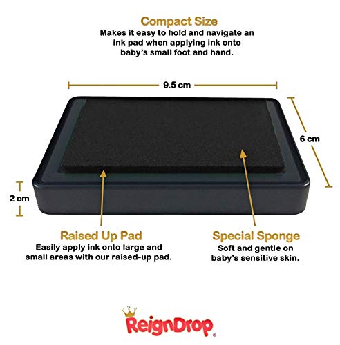 ReignDrop Ink Pad For Baby Footprint & Handprint - Creates Impressive Long Lasting Keepsake Stamp for Infant & Kids. Smudge Proof, Easy to Wipe Off Skin, Safe & Gentle Acid Free(Black) - Image 2