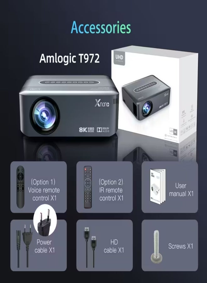 Xnano Full HD Native 1080P Smart Projector with 8K Decoding Support, Android 9.0, WiFi & Bluetooth 5.0, Voice Remote, 300 ANSI Brightness, 2GB RAM + 16GB Storage, EU Plug – Home Theater & Office Projector - Image 5