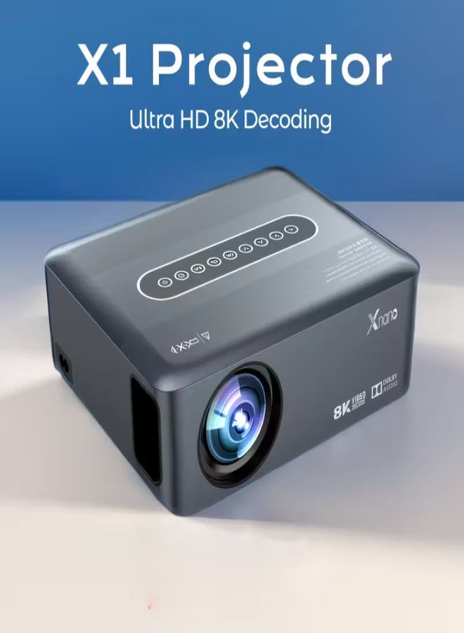 Xnano Full HD Native 1080P Smart Projector with 8K Decoding Support, Android 9.0, WiFi & Bluetooth 5.0, Voice Remote, 300 ANSI Brightness, 2GB RAM + 16GB Storage, EU Plug – Home Theater & Office Projector - Image 1