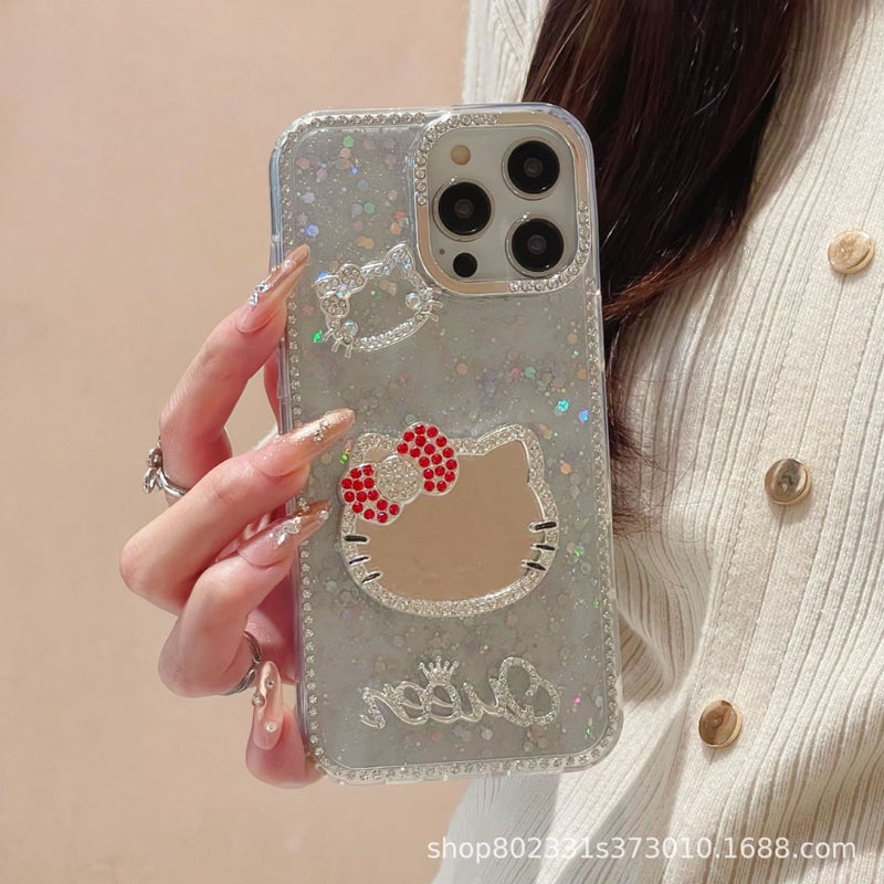 Star Glitter Edge Diamond مناسبة لشركة Apple/Promax Hello Kitty Mirror/Cartoon Mobile Phone Case Trendy - Image 5