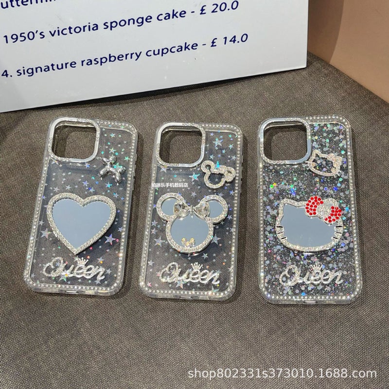 Star Glitter Edge Diamond مناسبة لشركة Apple/Promax Hello Kitty Mirror/Cartoon Mobile Phone Case Trendy - Image 2