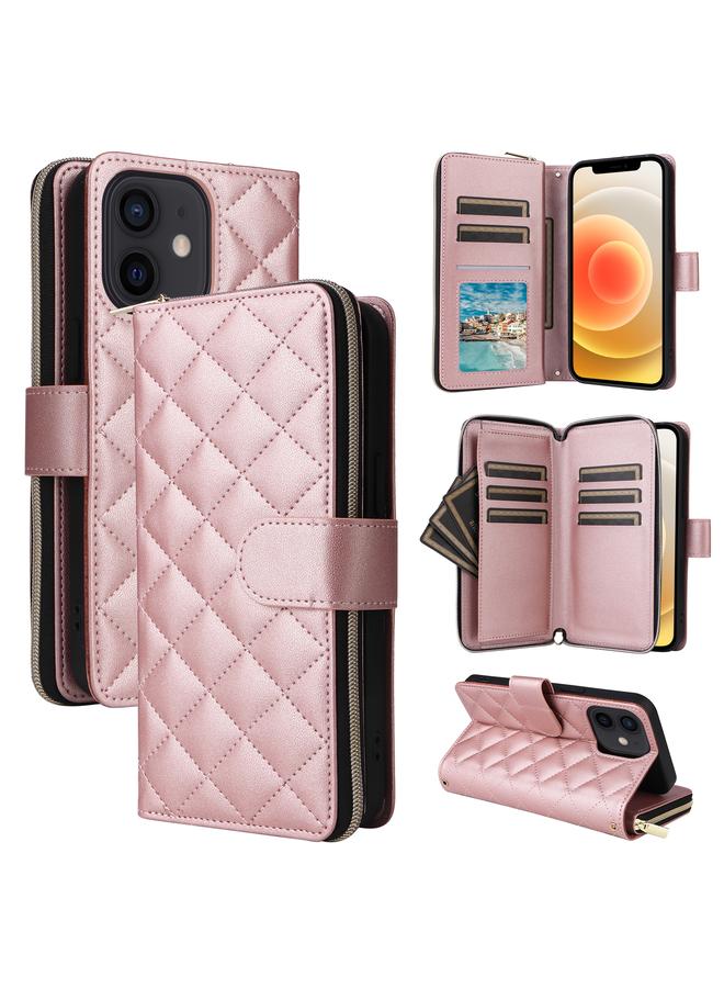اس-توب جراب هاتف iPhone 12 mini Crossbody بسحاب معيني الشكل ومشبك جلدي مع حبل - Image 1