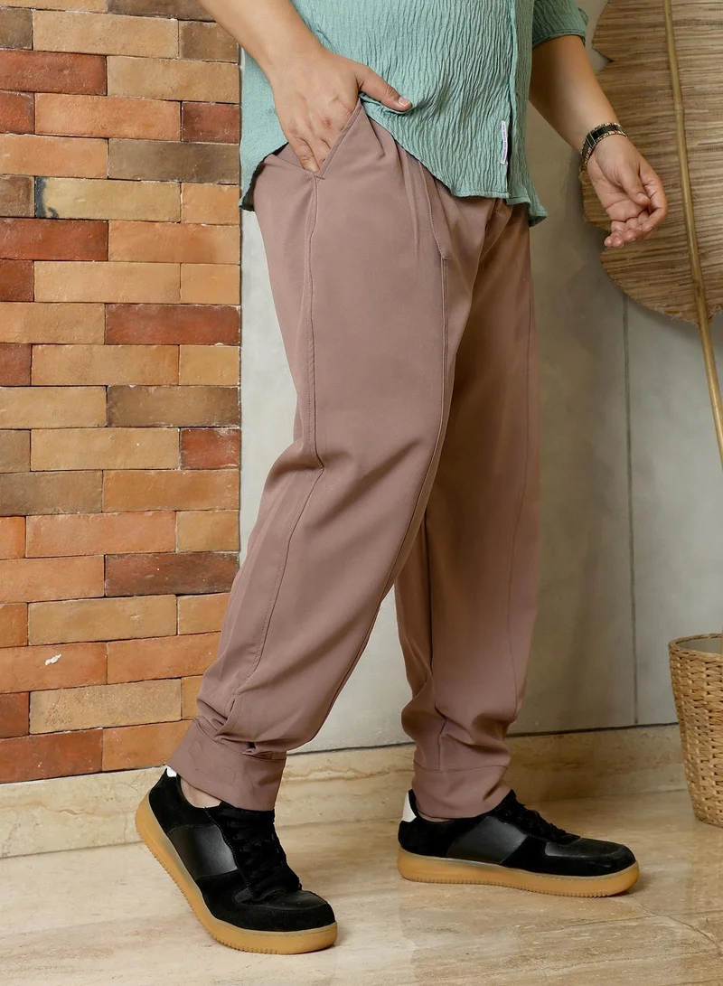 Instafab Plus  Instafab Plus Men's Tan Brown Panelled Gurkha Trousers | Mid-Rise , Cuffed Hem , Button Closure | Solid Plain Polyester Blend Material For Street & Casual Wear for Men | Best Price UAE