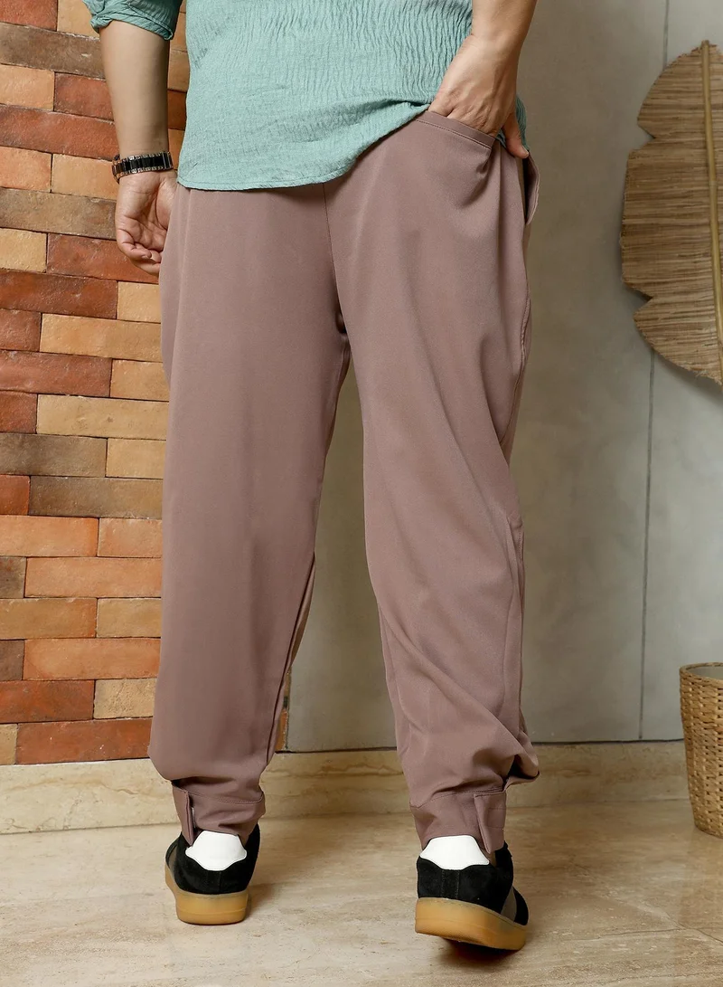 Instafab Plus  Instafab Plus Men's Tan Brown Panelled Gurkha Trousers | Mid-Rise , Cuffed Hem , Button Closure | Solid Plain Polyester Blend Material For Street & Casual Wear for Men | Best Price UAE