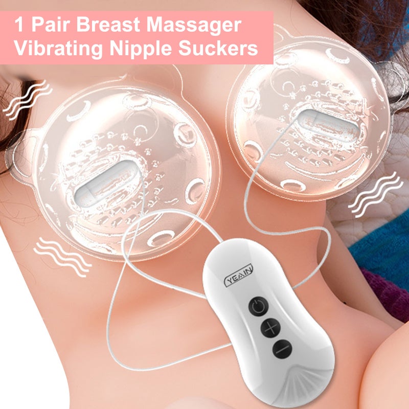 1 Pair Nipple Massager Vibrating Nipple Suckers with 360° Rotational Stimulation 10 Vibration Modes Strong Suction Nipple Toys Rechargeable Vibrator Sex Toys for Women - Image 2