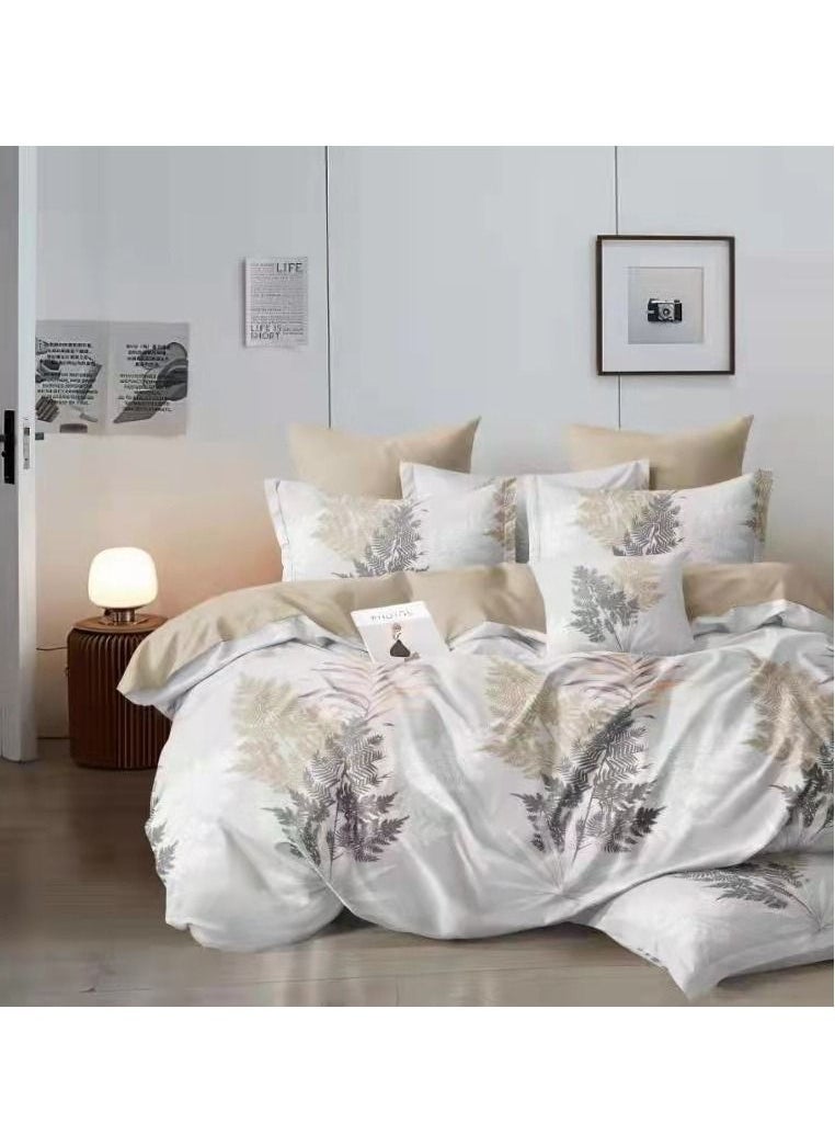 GOLDEN HOME 6-Piece Striped Printed King Size Cotton Duvet Cover Set Includes 1xFitted Bedsheet 200x200+30cm, 1xDuvet Cover 220x240 cm, 2xPillowcase 55x80cm, 2xCushion Case 45x70cm 