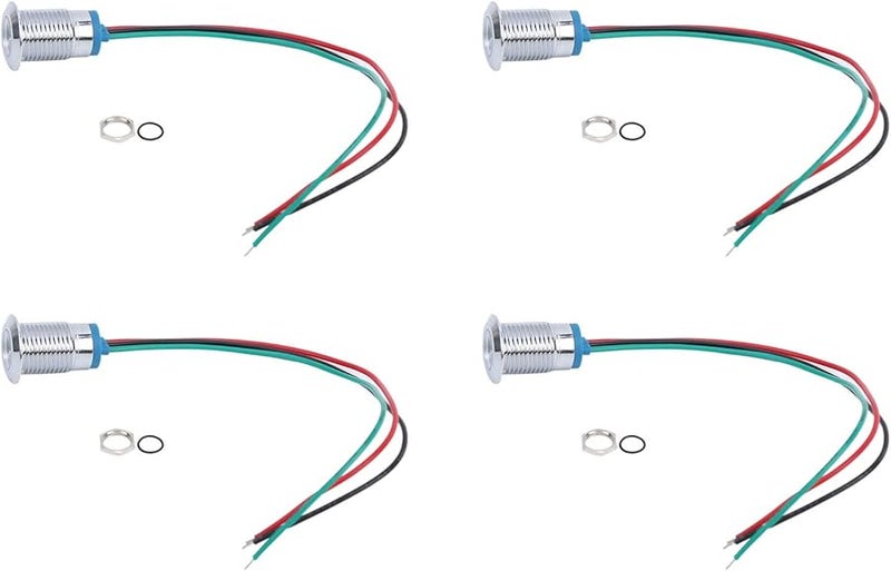 PreWired Round LED Indicator Lights 12mm 3 6V Red Green Waterproof Common Cathode - Image 1