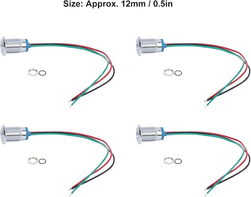 PreWired Round LED Indicator Lights 12mm 3 6V Red Green Waterproof Common Cathode - Image 2