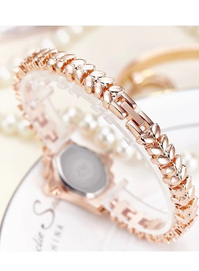 جي دبليو ساعة نسائية أنيقة من الكوارتز بسوار القمح، مرصعة بأحجار الراين، باللون الذهبي الوردي - Image 2