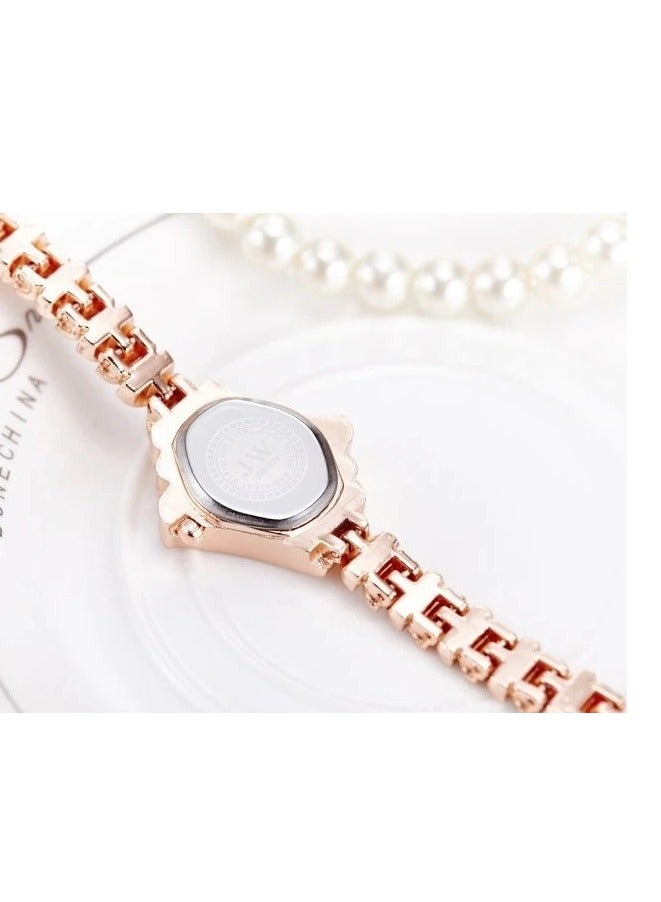 جي دبليو ساعة نسائية أنيقة من الكوارتز بسوار القمح، مرصعة بأحجار الراين، باللون الذهبي الوردي - Image 3