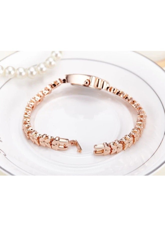 جي دبليو ساعة نسائية أنيقة من الكوارتز بسوار القمح، مرصعة بأحجار الراين، باللون الذهبي الوردي - Image 4