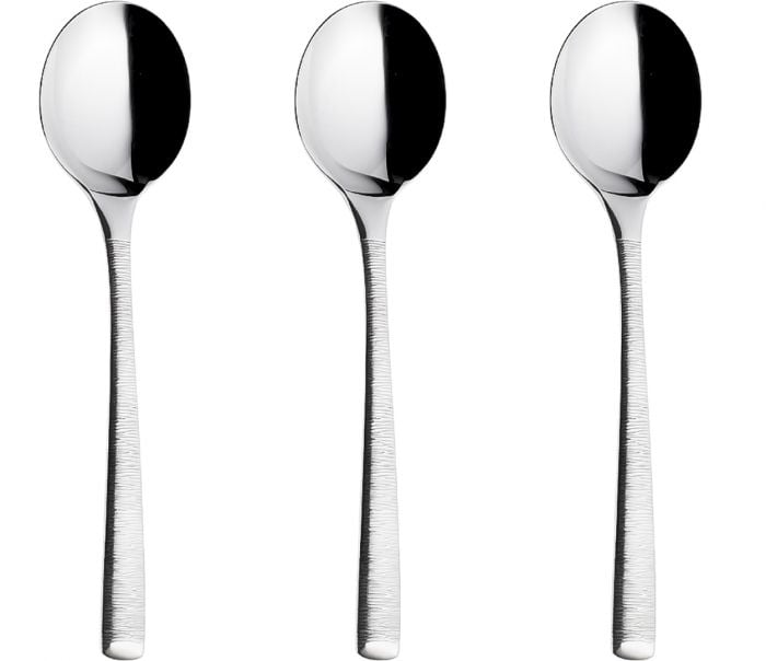 سولا طقم ملاعق شوربة هولندي 3 قطع، تصميم مدور، مقبض منقوش، ستانلس ستيل مقاوم للصدأ – فضي