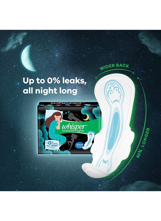 Whisper Bindazzz Nights Sanitary Pads, 30 Xxl+ Pads, Upto 0% Leaks All Night Long, For Heavy Flow, 40% Longer & Wider Back, Comfortable Cushiony Soft Wings, Disposable Wrapper  - Image 4