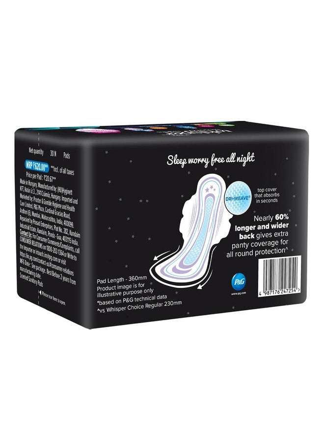 Whisper Bindazzz Nights Sanitary Pads, 30 Xxl+ Pads, Upto 0% Leaks All Night Long, For Heavy Flow, 40% Longer & Wider Back, Comfortable Cushiony Soft Wings, Disposable Wrapper  - Image 3