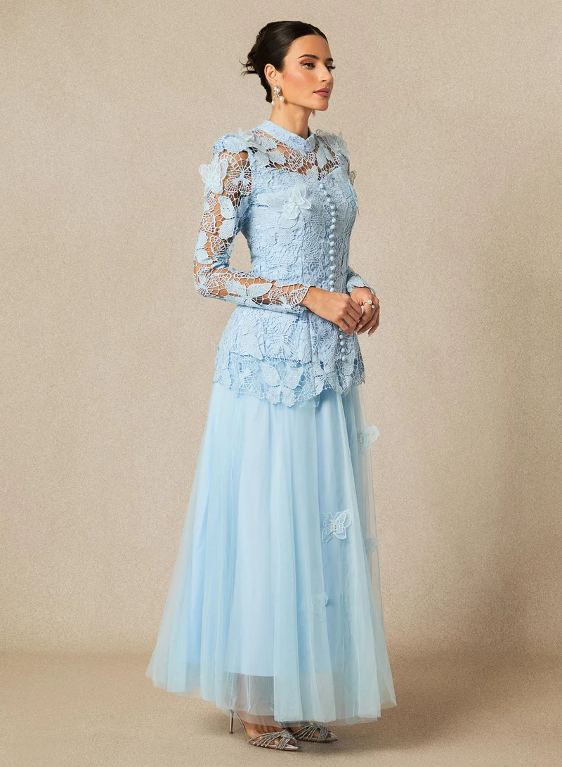 Sunfere Elizabeth Butterfly Embroidered Lace Maxi Dress