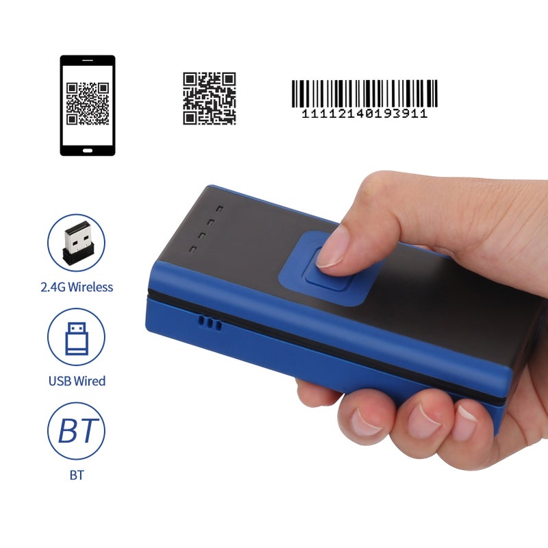 Handheld 1D 2D QR Mini Barcode Scanner 3-in-1 BT & 2.4G Wireless & USB Wired Bar Code Reader Portable Scanner Support Screen Scan Compatible with Android iOS Smartphone Tablets iPad Windows Mac Computer PC Laptop - Image 1