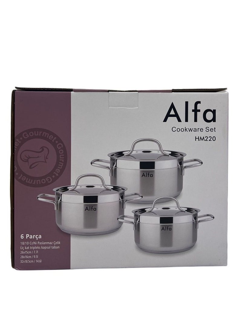 ALFA طقم أواني الطهي من ALFA 6 قطع من الفولاذ المقاوم للصدأ - غير لاصق، آمن في غسالة الصحون ومتوافق مع الحث - Image 2