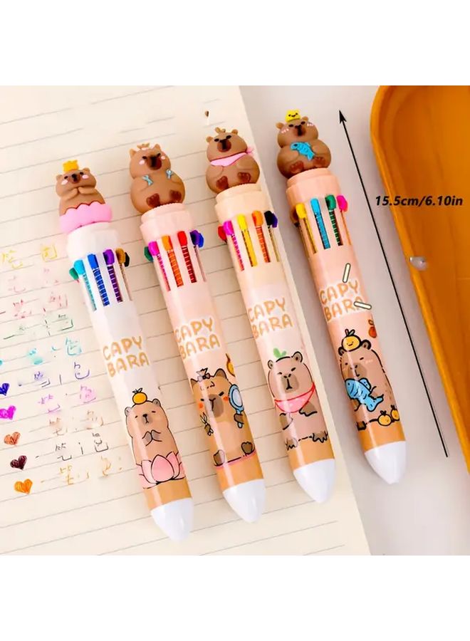4pcs Capybara 10 Color Round Ballpoint Pens for School and Office Supplies - Image 2