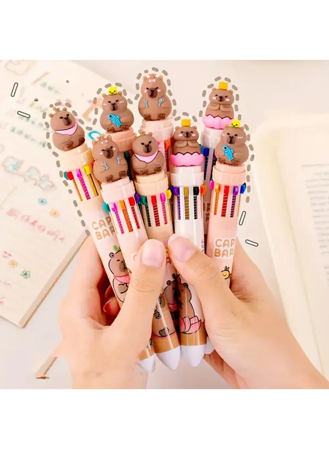 4pcs Capybara 10 Color Round Ballpoint Pens for School and Office Supplies - Image 1