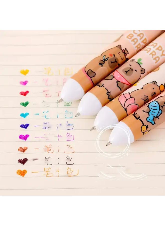 4pcs Capybara 10 Color Round Ballpoint Pens for School and Office Supplies - Image 5