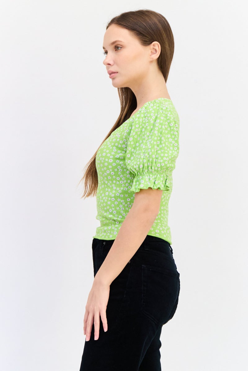 ONLY Women Square Neck Short Sleeves Floral Print Blouse, Multicolor  - Image 2