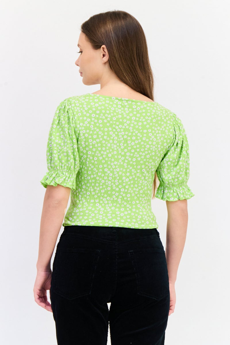 ONLY Women Square Neck Short Sleeves Floral Print Blouse, Multicolor  - Image 4