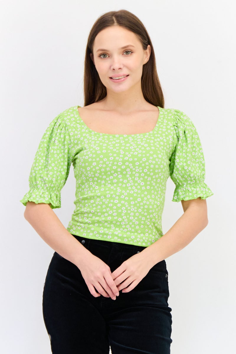 ONLY Women Square Neck Short Sleeves Floral Print Blouse, Multicolor  - Image 1