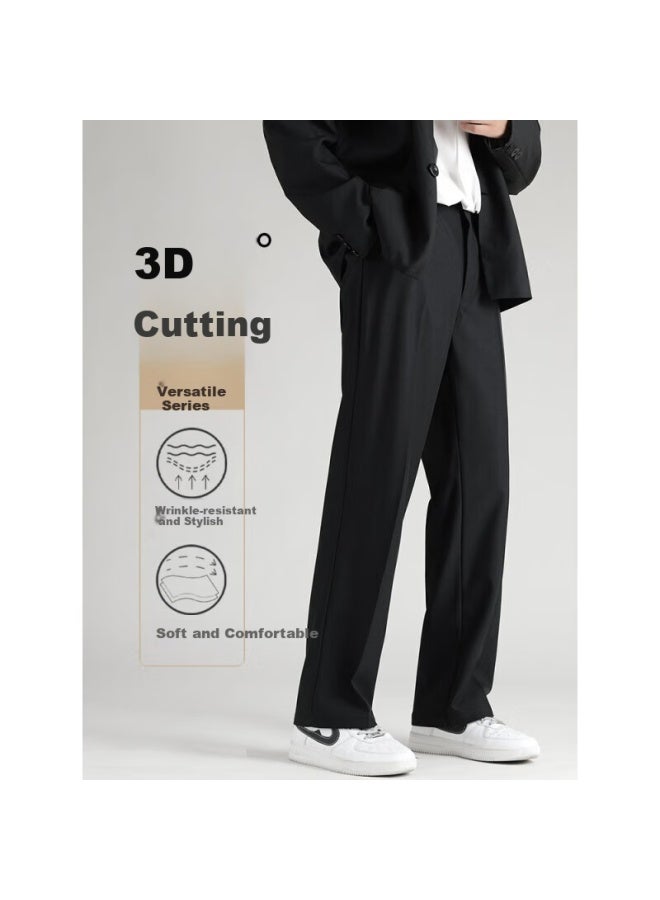 Maybeyond Men's Ice Silk Casual Pants Summer Loose Straight Pants Draped Trendy Suit Pants Men Ma52 Black XL - Image 1