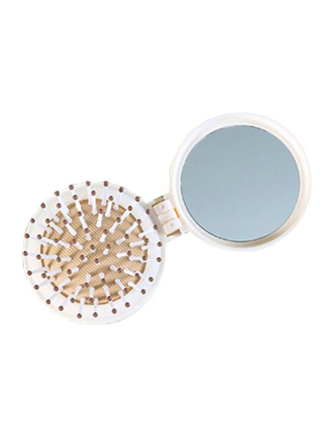 Mini Foldable Mirror Comb 2-in-1, Cartoon Mirror Comb, Portable Air Cushion Comb, Massage Comb Mirror in One (White) - Image 3