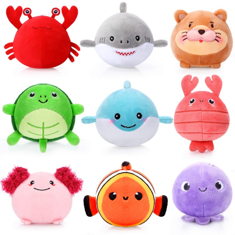 Harrycle 9 Pcs Mini Sealife Stuffed Animals 315 Inch Stuffed Shark Turtle Ocean Animal Soft Plushies for Birthday Ocean Party Decors Gift Bag Fillers Easter Basket Stuffers Classroom Prizes - Image 2